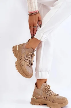 Boto Sneakersy Damskie*Damskie Buty Sportowe Skarpetkowe Wsuwane Beżowe Berna