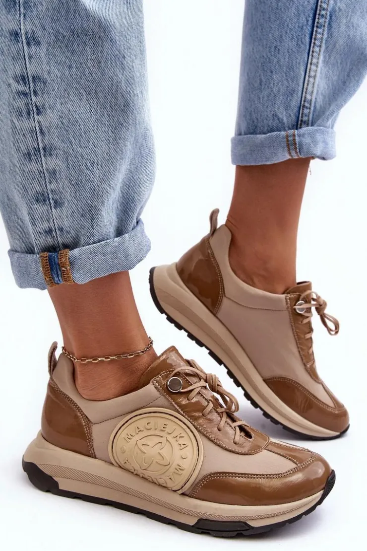 Damskie Maciejka Damskie Buty Sportowe Skórzane 06295-04 Beżowe