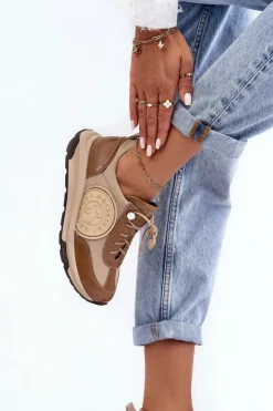 Damskie Maciejka Damskie Buty Sportowe Skórzane 06295-04 Beżowe