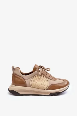 Damskie Maciejka Damskie Buty Sportowe Skórzane 06295-04 Beżowe