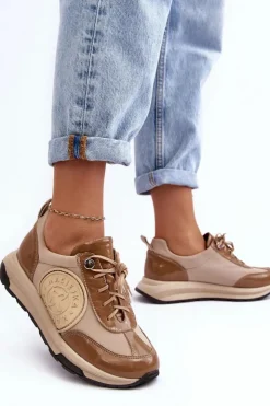Damskie Maciejka Damskie Buty Sportowe Skórzane 06295-04 Beżowe