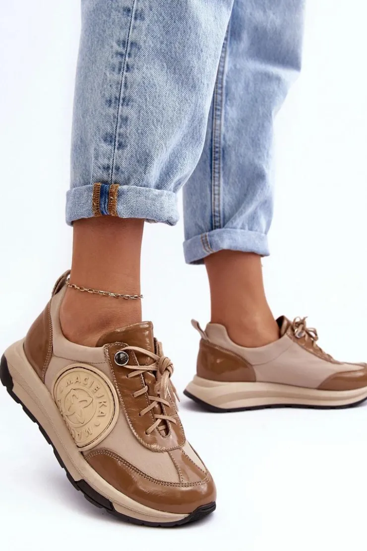 Damskie Maciejka Damskie Buty Sportowe Skórzane 06295-04 Beżowe