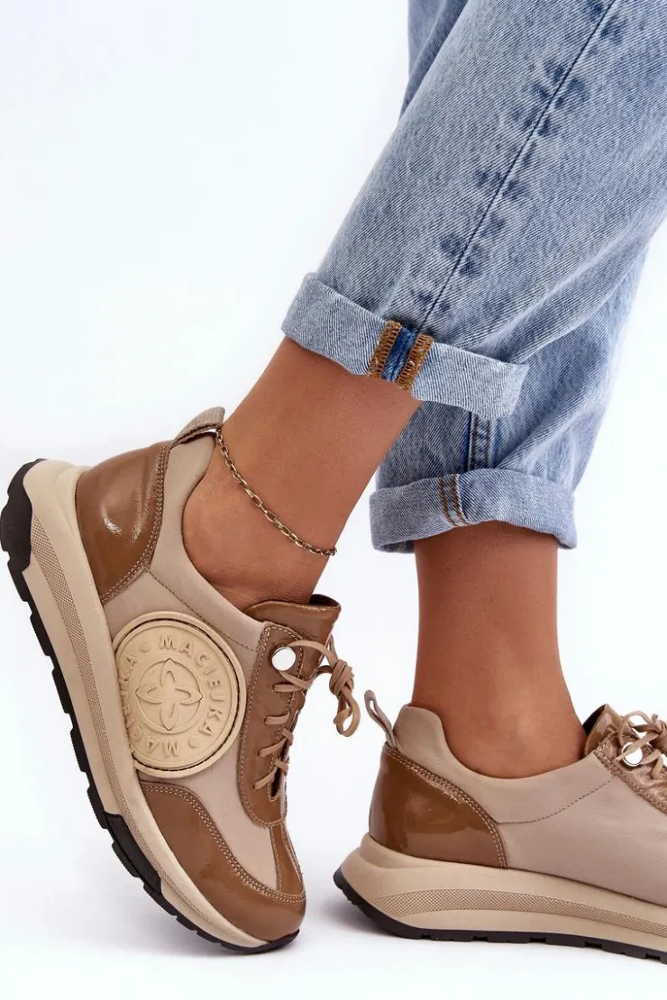 Damskie Maciejka Damskie Buty Sportowe Skórzane 06295-04 Beżowe
