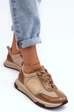 Damskie Maciejka Damskie Buty Sportowe Skórzane 06295-04 Beżowe