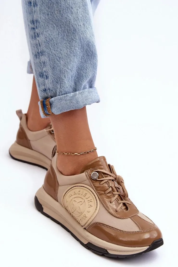 Damskie Maciejka Damskie Buty Sportowe Skórzane 06295-04 Beżowe