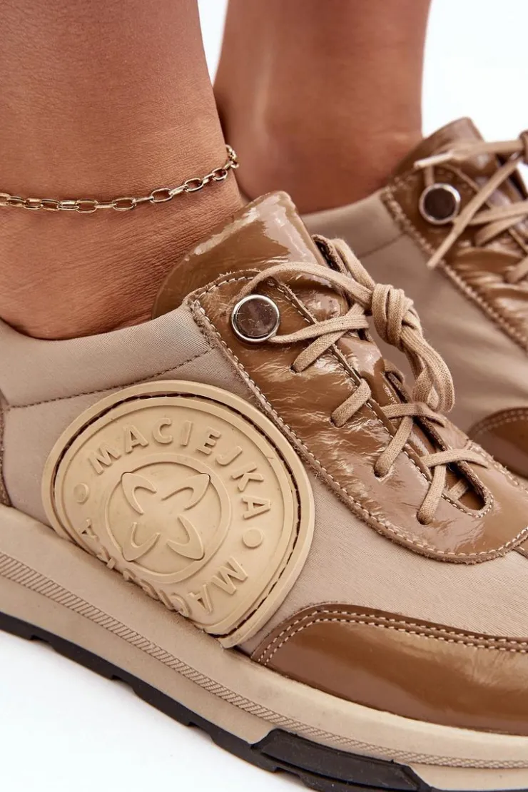 Damskie Maciejka Damskie Buty Sportowe Skórzane 06295-04 Beżowe