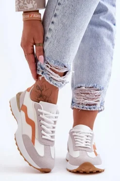 Damskie Boto Damskie Buty Sportowe Skórzane Biało-Pomarańczowe Somerio