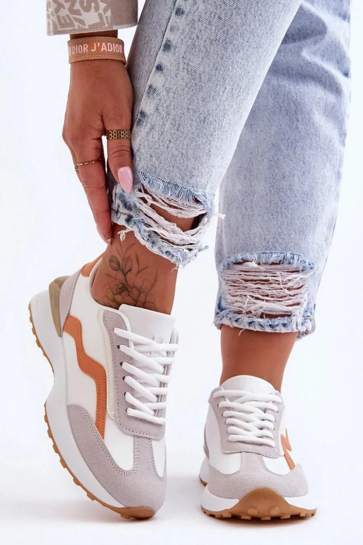 Damskie Boto Damskie Buty Sportowe Skórzane Biało-Pomarańczowe Somerio