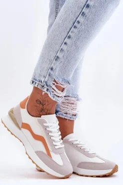 Damskie Boto Damskie Buty Sportowe Skórzane Biało-Pomarańczowe Somerio