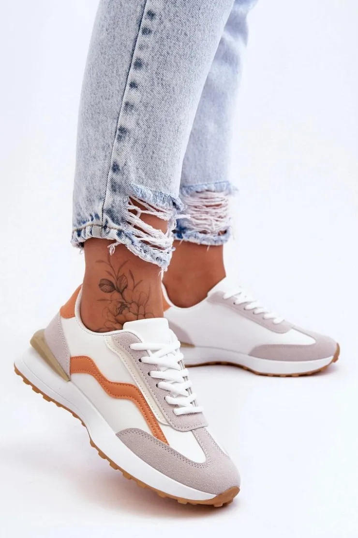 Damskie Boto Damskie Buty Sportowe Skórzane Biało-Pomarańczowe Somerio