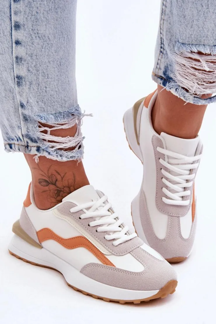 Damskie Boto Damskie Buty Sportowe Skórzane Biało-Pomarańczowe Somerio