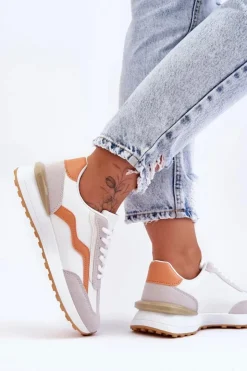 Damskie Boto Damskie Buty Sportowe Skórzane Biało-Pomarańczowe Somerio