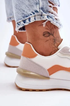 Damskie Boto Damskie Buty Sportowe Skórzane Biało-Pomarańczowe Somerio