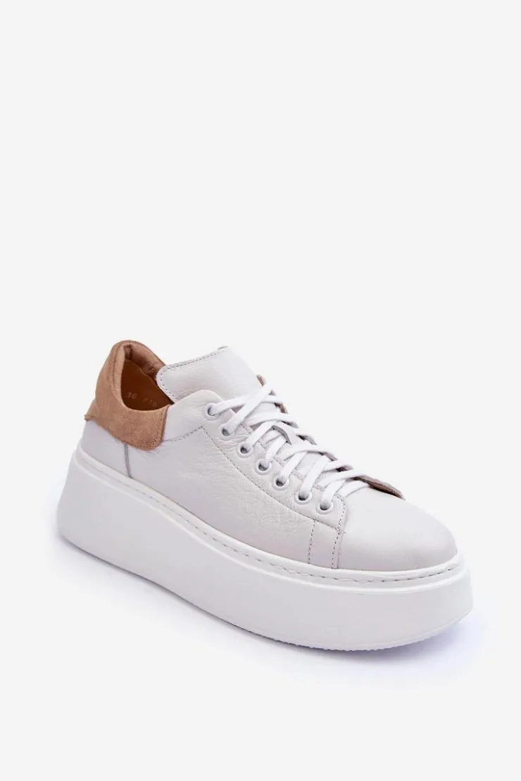 Boto Damskie Buty Sportowe Skórzane na Platformie Białe Lemar 10150 Biały