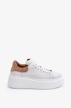 Boto Damskie Buty Sportowe Skórzane na Platformie Białe Lemar 10150 Biały