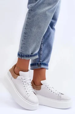 Boto Damskie Buty Sportowe Skórzane na Platformie Białe Lemar 10150 Biały