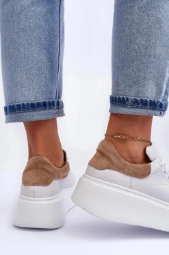 Boto Damskie Buty Sportowe Skórzane na Platformie Białe Lemar 10150 Biały