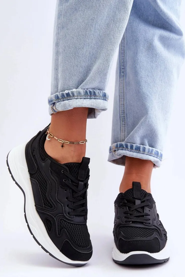 Boto Buty Sportowe Na Platformie|Sneakersy Damskie*Damskie Buty Sportowe Sneakersy Na Platformie Czarno-Białe Lomare