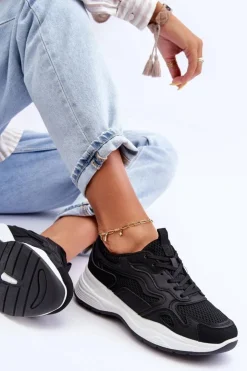 Boto Buty Sportowe Na Platformie|Sneakersy Damskie*Damskie Buty Sportowe Sneakersy Na Platformie Czarno-Białe Lomare