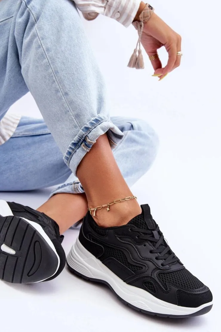 Boto Buty Sportowe Na Platformie|Sneakersy Damskie*Damskie Buty Sportowe Sneakersy Na Platformie Czarno-Białe Lomare