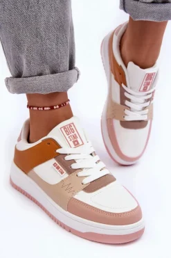 Damskie Big Star Shoes Damskie Buty Sportowe Sneakersy Big Star MM274355 Brązowo-Różowe