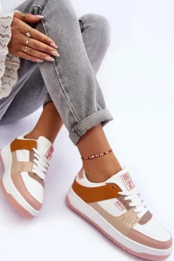 Damskie Big Star Shoes Damskie Buty Sportowe Sneakersy Big Star MM274355 Brązowo-Różowe