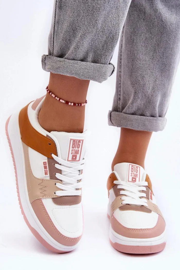 Damskie Big Star Shoes Damskie Buty Sportowe Sneakersy Big Star MM274355 Brązowo-Różowe