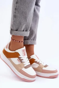 Damskie Big Star Shoes Damskie Buty Sportowe Sneakersy Big Star MM274355 Brązowo-Różowe