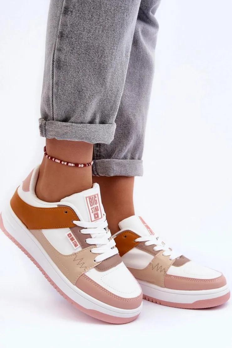 Damskie Big Star Shoes Damskie Buty Sportowe Sneakersy Big Star MM274355 Brązowo-Różowe