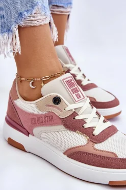 Damskie Big Star Shoes Damskie Buty Sportowe Sneakersy Big Star LL274438 Różowo-Białe