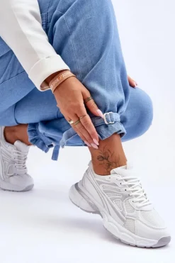 Boto Sneakersy Damskie*Damskie Buty Sportowe Sznurowane Białe Emare