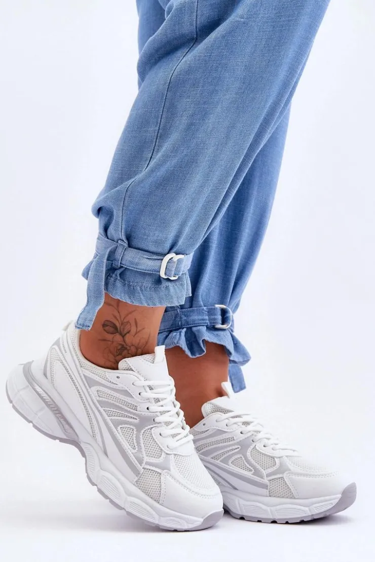 Boto Sneakersy Damskie*Damskie Buty Sportowe Sznurowane Białe Emare