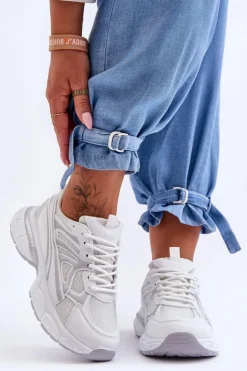 Boto Sneakersy Damskie*Damskie Buty Sportowe Sznurowane Białe Emare