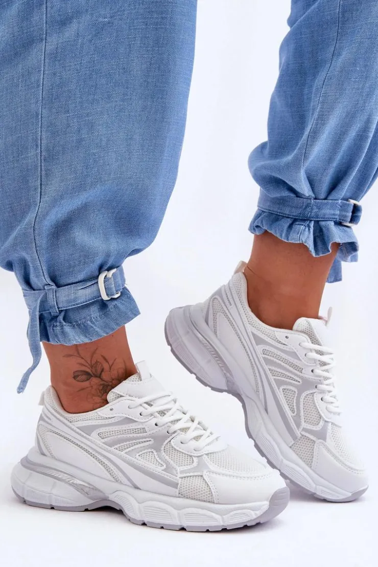 Boto Sneakersy Damskie*Damskie Buty Sportowe Sznurowane Białe Emare