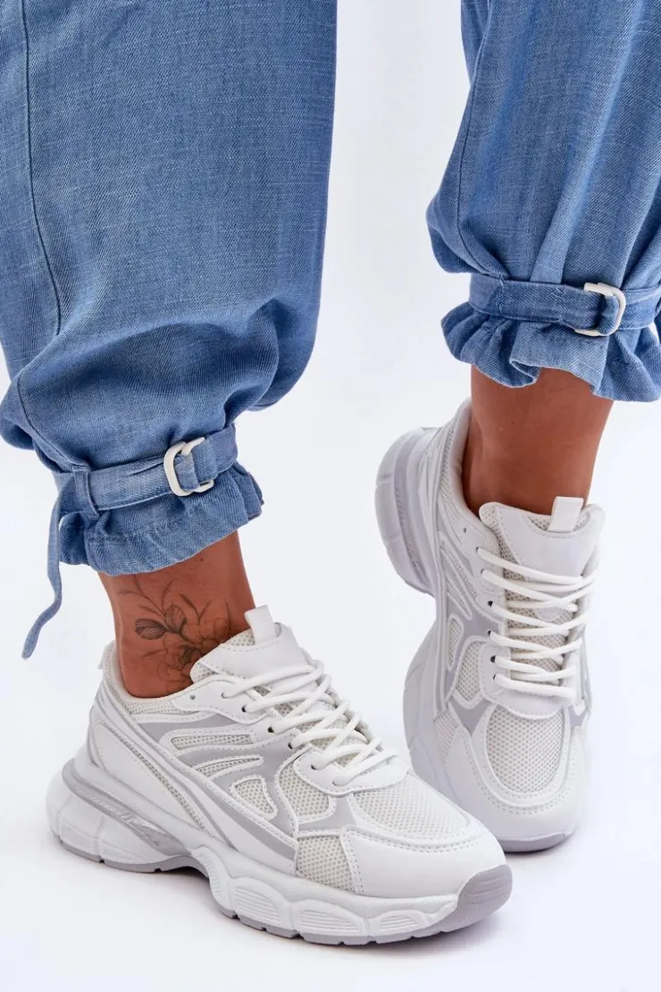 Boto Sneakersy Damskie*Damskie Buty Sportowe Sznurowane Białe Emare