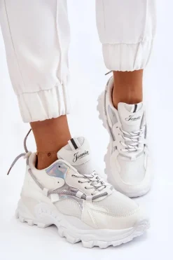 Boto Sneakersy Damskie*Damskie Buty Sportowe Sznurowane Na Platformie Białe Minea