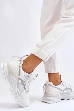 Boto Sneakersy Damskie*Damskie Buty Sportowe Sznurowane Na Platformie Białe Minea