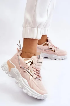 Sale Boto Damskie Buty Sportowe Sznurowane Na Platformie Różowe Minea