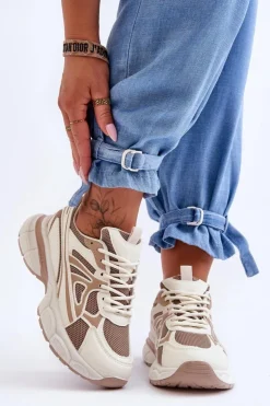 Boto Damskie Buty Sportowe Sznurowane Beżowe Emare Beżowy