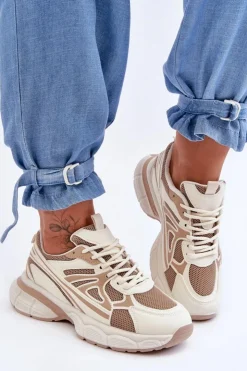 Boto Damskie Buty Sportowe Sznurowane Beżowe Emare Beżowy