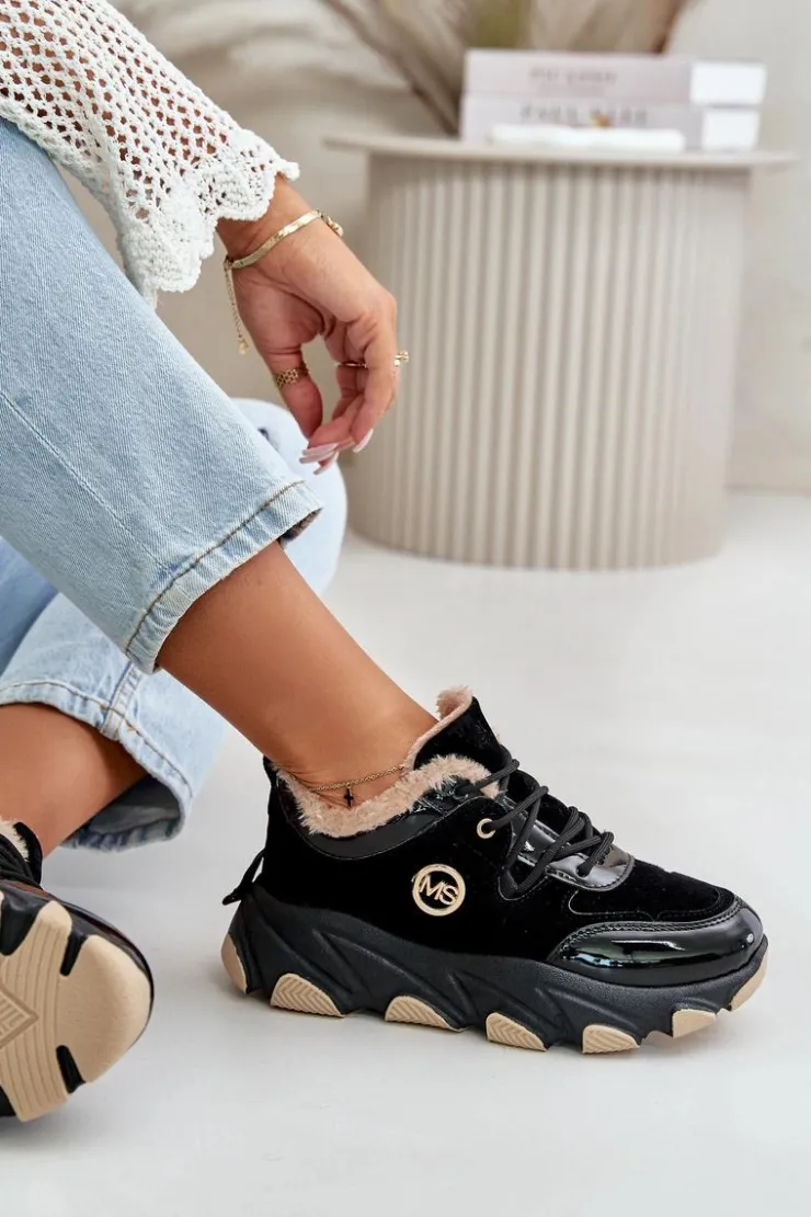 Boto Sneakersy Damskie|Botki Sznurowane*Damskie Buty Sportowe Sznurowane Ocieplane Na Platformie Czarne Verioras