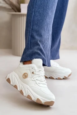 Boto Damskie Buty Sportowe Sznurowane Ocieplane Na Platformie Białe Verioras Biały