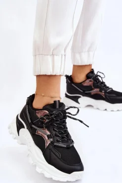 Damskie Boto Damskie Buty Sportowe Sznurowane Na Platformie Czarne Minea