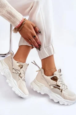 Damskie Boto Damskie Buty Sportowe Sznurowane Na Platformie Beżowe Minea