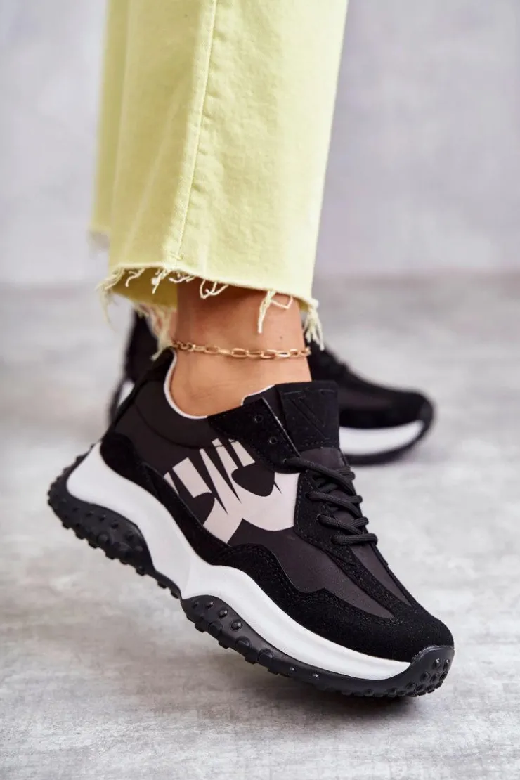 Hot Buty damskie Vinceza Damskie Buty Sportowe Wiązane Czarne Tolea