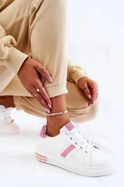 Damskie Boto Damskie Buty Sportowe Wiązane Biało-Różowe Otylia