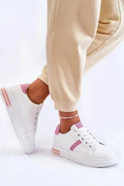 Damskie Boto Damskie Buty Sportowe Wiązane Biało-Różowe Otylia