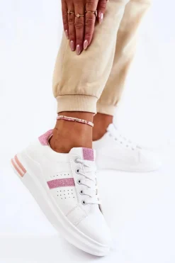 Damskie Boto Damskie Buty Sportowe Wiązane Biało-Różowe Otylia