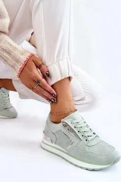 Damskie Boto Damskie Buty Sportowe Z Ozdobnym Zamkiem Zielone Adrea