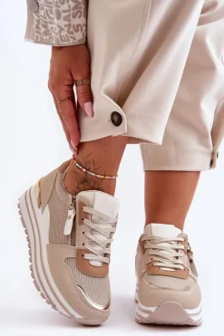 Hot Boto Damskie Buty Sportowe Z Ozdobnym Zamkiem Beżowe Cairo